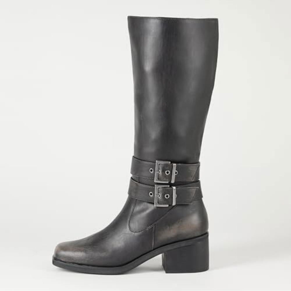 The Drop Women's Sage Distressed Cognac Tall Biker Boot w/ Buckles NWT size 8.5